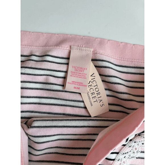 Victorias Secret Vintage Hiphugger Panty Seamless Lace Pink Black Striped Size M - Picture 3 of 3